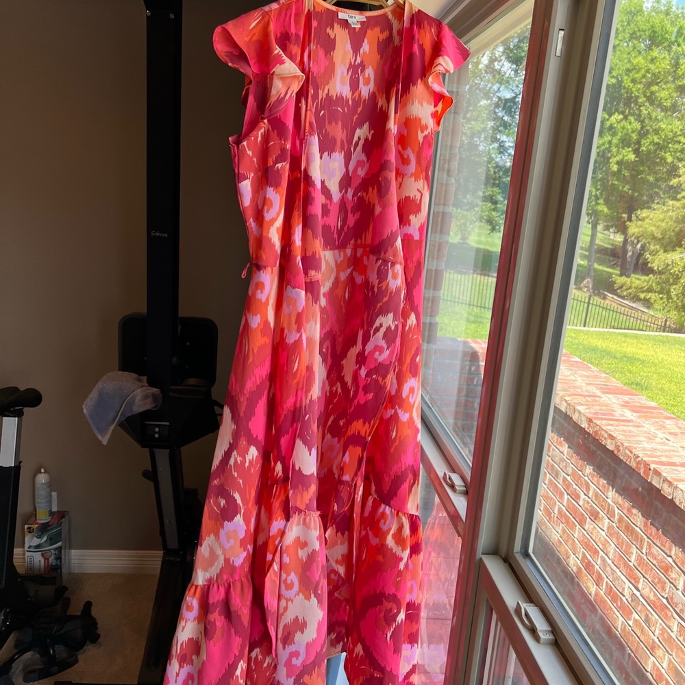 Pink and orange wrap dress